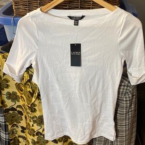 Lauren Ralph Lauren White Boatneck Short Sleeve Top